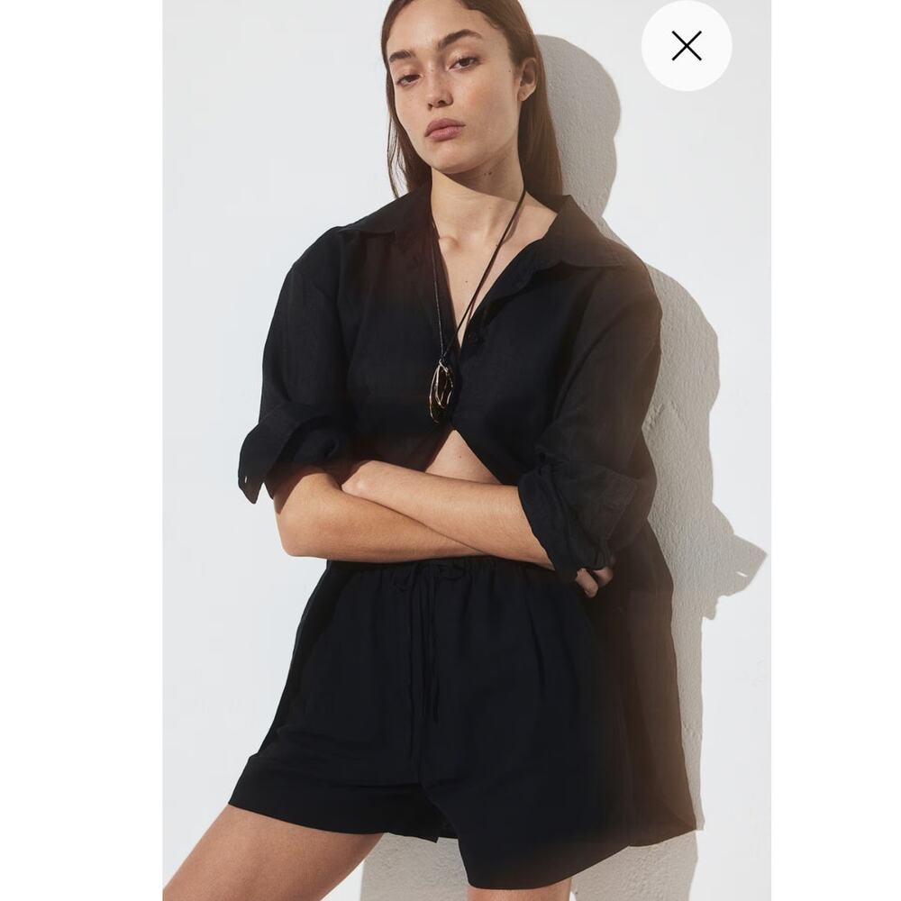 H&M Linen Blend Pull-On Shorts Black‎ Size M